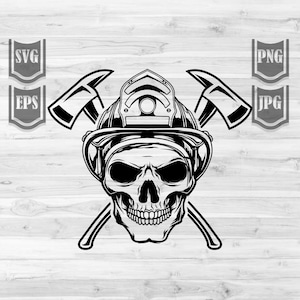 Firefighter Skull svg | Fireman Dad Cutfile | Fire Fighter Axe Stencil | Red Thin Line Clipart | First Responder dxf | EMT Medic Rescue jpg