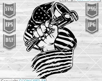 US Flag Fist Plumber svg | Pipe Fitter Clipart | Plumbing Service Logo Stencil | Pipe Repairman Gift Idea T-shirt png | Plumber Dad Cut File