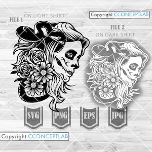 Sugar Skull Snake svg | Serpent Lady Clipart | Viper Girl Cutfile | Catrina Clipart |  Cutfile | Gothic Mom dxf | Halloween Horror Shirt png