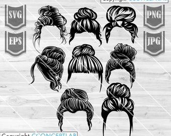 Bunhair svg | Hun Hair SVG Bundle | Bun Hair Designs || Hair Stylist Svg || Messy hair Svg || Bun Hair Clipart || Mom Messy hair svg |
