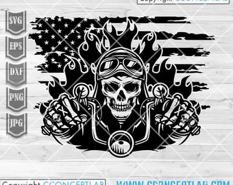 US バイカー スカル svg | スポーツ パパ カットファイル | ビッグ バイク ラリー シャツ png | 炎のバイク dxf | バイク ステンシル | ライダー オン ファイア クリップアート jpeg