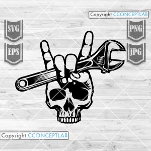 Rock Sign Skull Mechanic svg | Mechanic Clipart | Mechanic Cutfile | Mechanic Shirt svg | Rock Sign Clipart | Rock Sign Cutfile | Skull svg