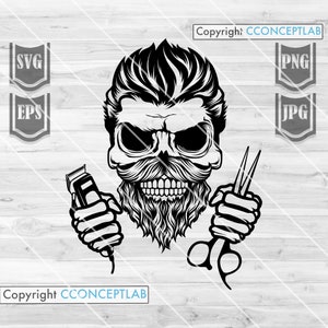 Barber Skull Svg File ||   Barbershop Monogram svg || Barbershop Svg || Skull Barber Svg || Rockabilly skull svg || Cutfiles