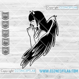 Devil svg / Bad Angel Clipart / Goth Girl Praying Stencil / Gothic Lady Cutfile / Demon Woman dxf / Sinful Satan Shirt png / Satanic Hell