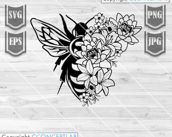 Archivo SVG de abeja floral // Abeja svg // Abeja Clipart // Flores Abeja Svg // Camisa de abeja floral // Abeja insecto svg // Camisa de abeja // Archivos de corte