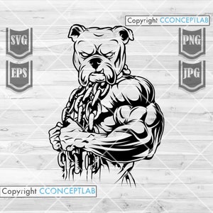 Bulldog Body Builder svg | Weight Lifter Clipart | Fitness Physique Cut File | Coach Instructor Shirt png | Gym Monogram | Animal Head dxf