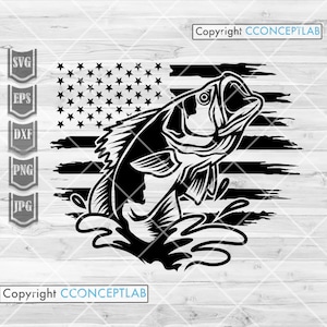 US Bass Fish svg / Lake Fishing Clipart / Angler Club Shirt png / Angling Dad Gift Idea / Fresh Water Fish dxf / Large Mouth Bass Cut File