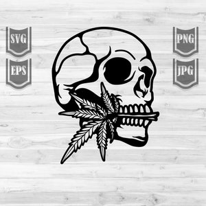 Totenkopf mit Marihuana svg | Cannabis Clipart | Smoking Weed dxf | Joint Blunt Cutfile | Rasta 420 Schablone | Dope Stoned jpeg | Kush Life png