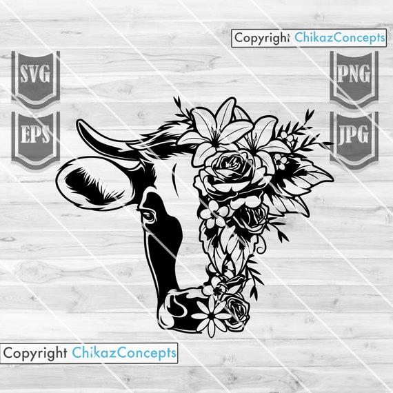 Floral Cow Svg file || Animal Cow Flowers Svg || Floral Cow png || Farm Cow Svg || Cow Svg || Cow with flowers Svg || Cutting files