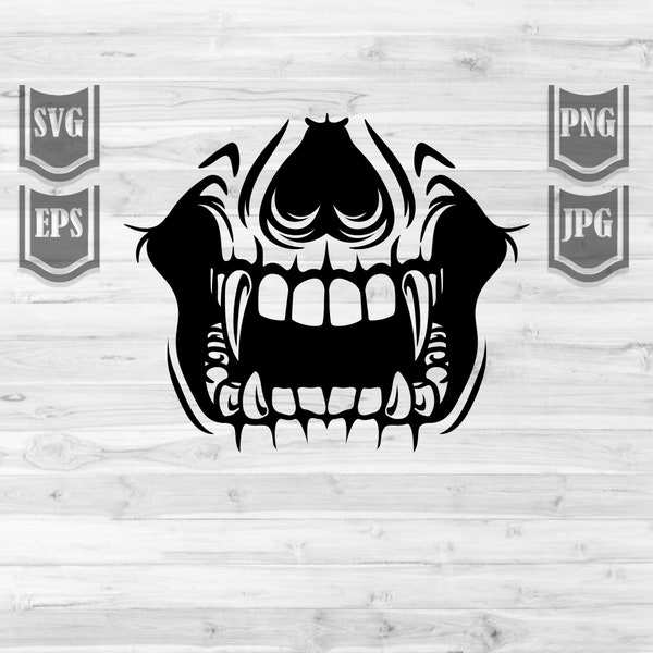 Sharp Scary Teeth Svg File | Monster Teeth Clipart | Vampire Fangs Cut File | Horror Skull Mouth T-shirt Design png | Spooky Creature dxf