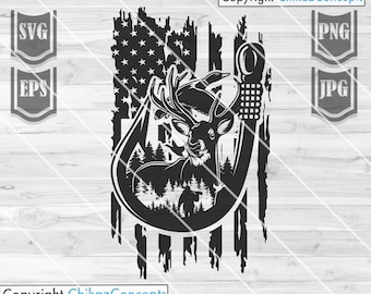 US Flag Outdoor Hunting Svg File || Deer hunting svg || Duck Hunting svg || US Fishing svg || US Hunter Shirt || Cutting Files
