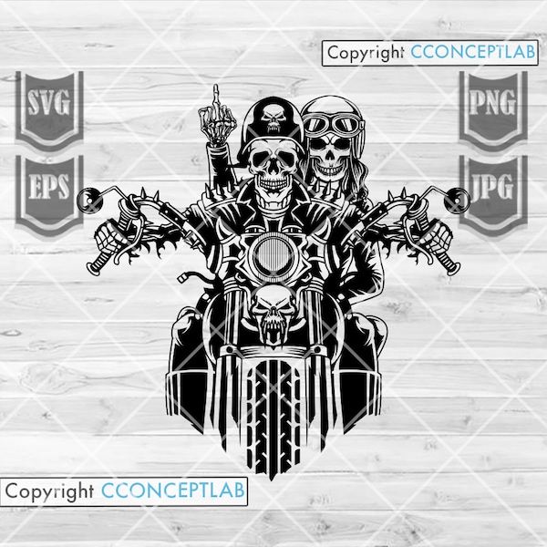 Biker Skull Lovers Majeur svg | Rouler en tandem Cut File | Big Bike Rally T-shirt Design png | Couple Rider Clipart | Papa & Maman DXF