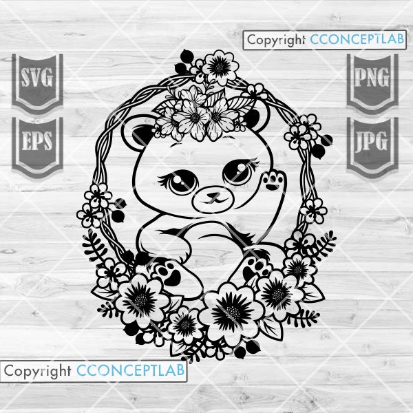 Cute Floral Bear svg | Floral Bear Clipart | Bear Cutfile | Floral Animal svg | Floral Wreath svg | Flower Bear svg | Cute Animal Shirt svg