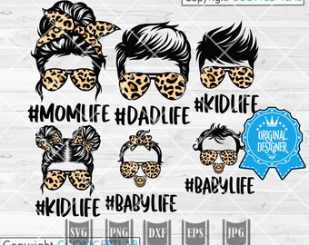 Fam life svg Bundle || Leopard Mama Leben svg || Mom Life svg | Brötchen Haar Leopard SVG | Mom Life Kid Life svg | Papa Leben Kind Leben svg | Mama svg