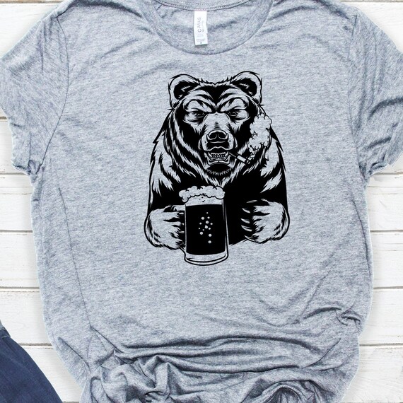 Wild Bear Drinking Beer and Smoking Svg | Grizzly Bear Stencil