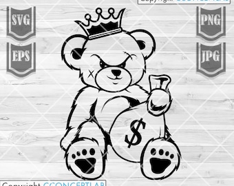 Teddy svg | Teddy Gangster Kind with Money Bag svg | Hipster Grizzly Clipart | Bad Mafia Goons Cut File | US Dollar Sign Cutfile | Rich Cool