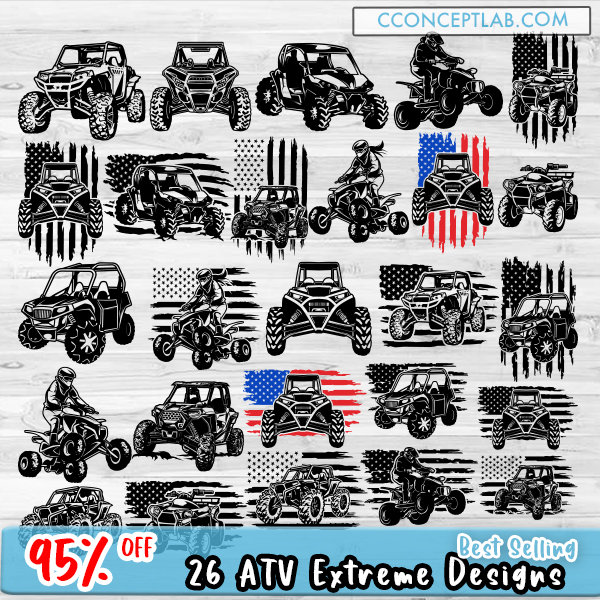 26 ATV Extreme Sports SVG Mega Bundle |  RZR Clipart | Monster Truck Cutfile | Racer Rider Shirt png | Car Show Jpg Stencil | Racing Dad dxf