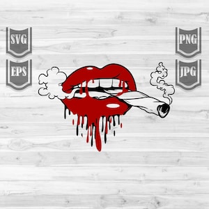 Rote Lippen Tropfen Rauchen Joint svg | Cannabis Clipart | Marihuana Cutfile | Unkraut Shirt png | Rasta 420 Schablone | Dope Stoner Chic dxf jpeg