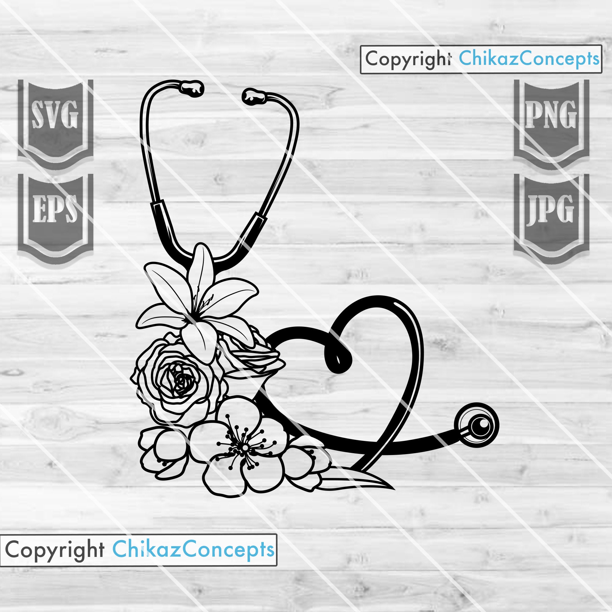 Download Stethoscope Floral Svg File Heart Stethoscope with flowers | Etsy