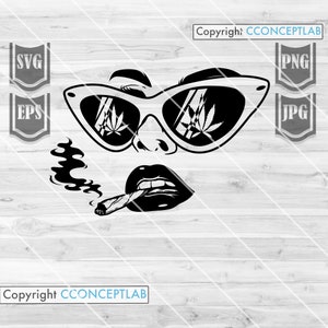 Lady Smoking joint Svg File // Señora con gafas fumando marihuana // Fumando marihuana svg // Rasta girl svg // Pretty Lady fumando marihuana