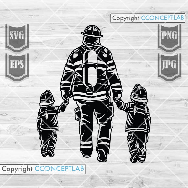 Fire Fighter with Daughters svg | Firefighter Dad svg | Fireman svg | Gift for Dad svg | Rescue svg | First Responder svg | Fire Fighter png