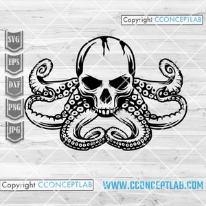 Skulltopus svg | Octopus Skull Clipart | Marine Life Shirt png | Biologist Stencil | Underwater Sea Animal Cutfile | Mariner dxf | Seafearer