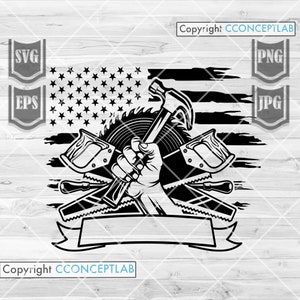 US Carpenter Tools svg / Hammer Clipart / Home Builder DXF Stencil / Contractor Monogram Cut File / Saw Blade Cutfile / Repair Dad Gift Idea