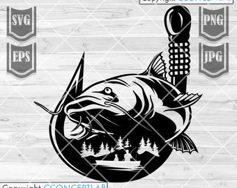 Catfish Fishing svg | Catfish svg | Catfish Clipart | Catfish Cutfile | Fishing Shirt svg | Catfish png | Angling svg | Angler svg| Fish svg