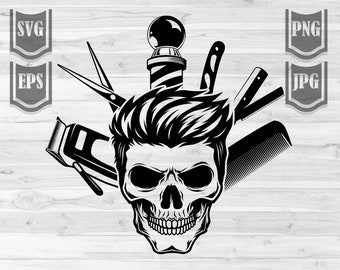 Barber Skull Svg File || Barber Shirt || barber Skull illustration || Barber Svg || Barber Sharp || Cut Files