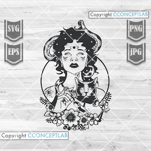 Floral Witch svg | Snake Head svg | Gothic svg | Halloween svg | Witch Clipart | Witch Cutfile | Sugar Skull svg | Halloween Cutting Files
