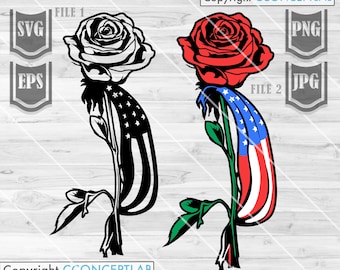 US Patriotic Rose Svg File / Red Flower png / USA Floral Flag Clipart / Patriotic Shirt png / Memorial Day Cut File / Veteran Dad Stencil