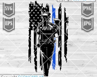 Amerikaanse politievrouw met dochter svg | Politie vrouw svg | Blauwe dunne lijn-svg | Politievrouw, png | Politie-clipart | Politie-cutfile | Politie-png