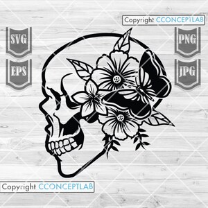 Blommig skalle svg | Blomma mänskligt huvud clipart | Skelett klippfil | La Muerte stencil | Lady Dead dxf | Catrina skjorta png | Dödens dag