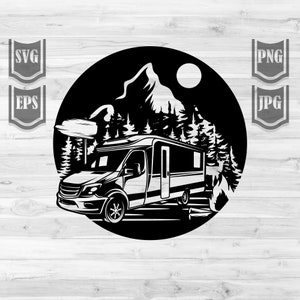 Outdoor Camping Caravan svg | Camp Life Shirt png | Camper Rider Clipart | Camp Scene Cut File | Camping Bus Stencil | Adventure Awaits dxf