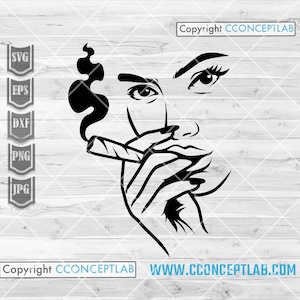 Smoking Joint Girl svg | Stoner Chic Schablone | Cannabis Cutfile | Marihuana Blatt dxf | Beleuchtung Weed Clipart | Dope Diva Shirt png | 420 jpg