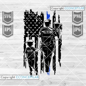 子供たちと一緒の米国警察のお父さん svg | 米国の青い細線 svg | 青い細線 png | 保安官 svg | 警官 svg | 警察のお父さんのクリップアート | 警察のカットファイル