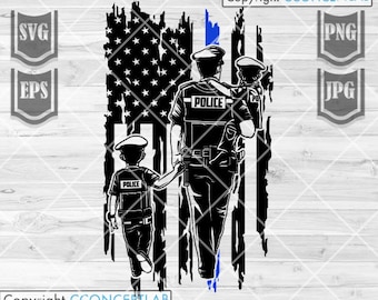 Amerikaanse politie vader met kinderen svg | Amerikaanse blauwe dunne lijn-svg | Blauwe dunne lijn, png | Sheriff-svg | Officier-svg | Clipart politie vader | Cutfile politie