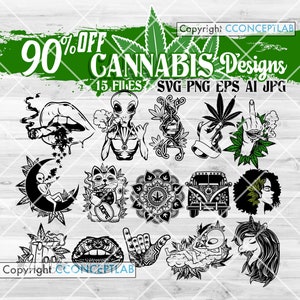 90% DE DESCUENTO en 15 Paquetes de diseños de cannabis // Cliparts de cannabis // Archivos svg para máquinas de corte // Marihuana svg //Cannabis Svg // Weed Svg