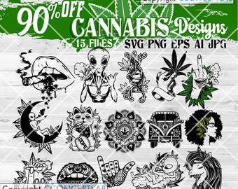 90% OFF 15 Cannabis Designs Bundle || Cannabis Cliparts || Svg Files for Cutting Machines || Marijuana svg ||Cannabis Svg || Weed Svg
