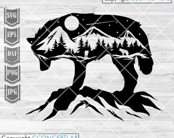 Wolf svg | Wolf Wilderness Scene svg | Wild Life Shirt png | Outdoor Camping dxf | Camper Stencil | Camp Site Cut File | Forest Night Animal