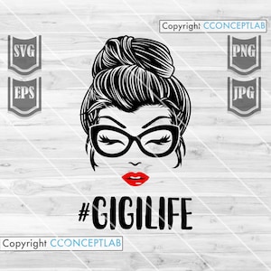 Gigi Life Bun Hair svg | Grandma Clipart | Mother's Day Shirt png | Messy Bun Hair Mom Cutfile | Bun Mom Stencil | MomLife dxf | GigiLife image 1