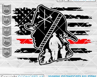 US Firefighter svg | Fireman Clipart | Fire Fighter Dad Shirt png | USA Patriotic Stencil | Rescue Responder Cutfile | Red Thin Line dxf