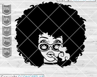 Afro Smoking Weed svg / Cannabis Clipart / Marijuana Stencil / Joint Blunt dxf / Rasta Queen Stencil / Stoner Diva png / High 420 Kush Life