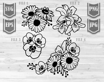 Lily Daisy Flowers Svg Files || Lily Flowers Svg || Florals Svg || Lily Flowers Clipart || Daisy Flowers Svg || Lily Floral Svg || CutFiles
