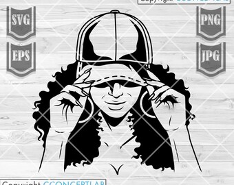 Afro Girl svg | Black Chick Clipart | Sexy Lady Stencil | Afro with Dangling Cut File | Diva Queen Shirt png | Woman on Baseball Cap jpg dxf