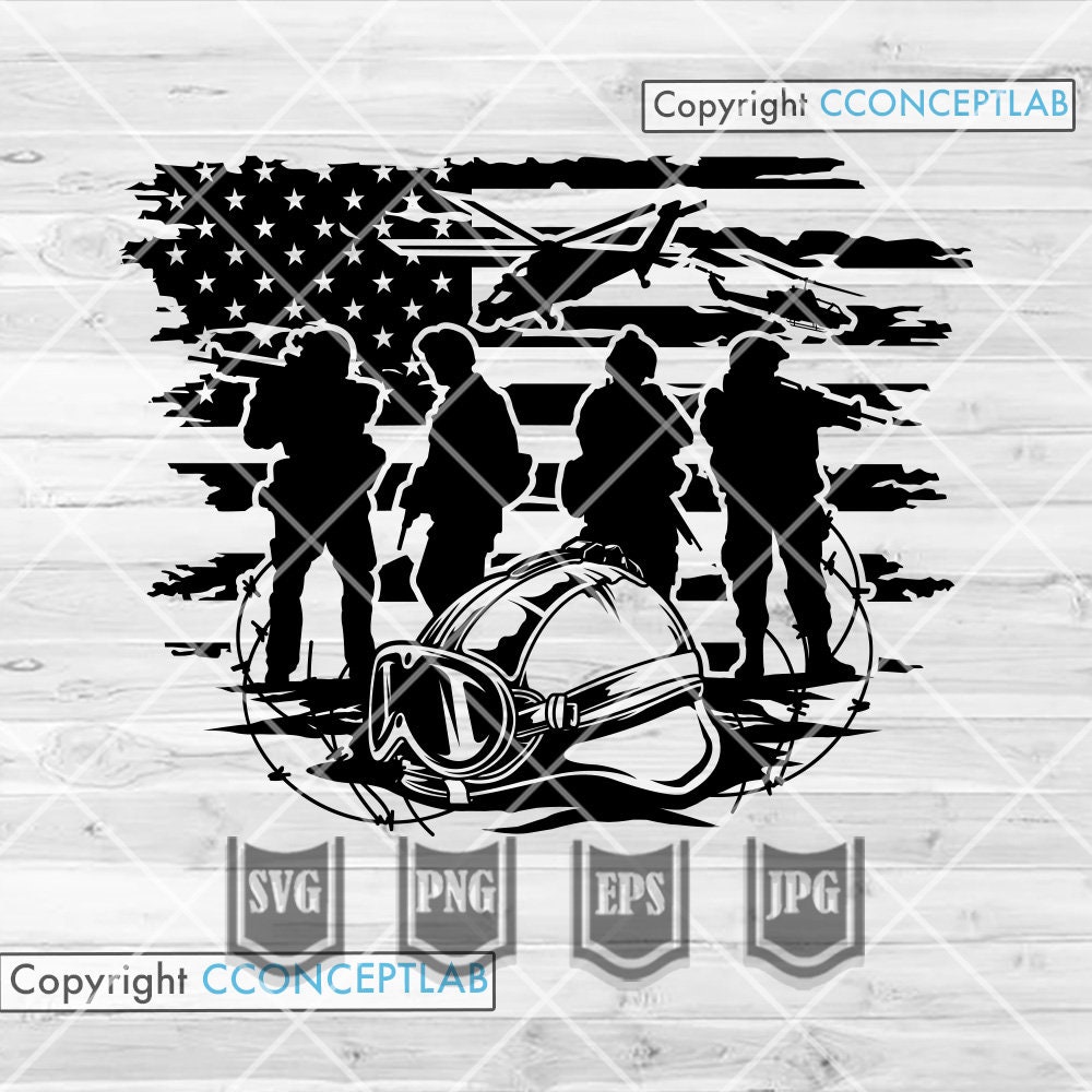 US Military Combat Scene svg | Soldier Dad Gift Idea dxf | Veteran T-shirt png | War Zone Patriotic Stencil | Combat Gear Boots Weapon dxf