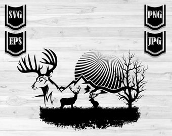 Caccia svg / Cervo all'aperto Svg / Montagne Clipart / Maglietta con corna di cervo png / Campeggio Cutfile / Maglietta Camp Life png / Avventura Boho / Cacciatore di camper