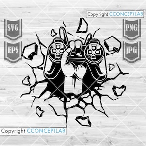 Smashing Wall Gamer svg | Console murale Smash svg | Manette de jeu svg | Clipart de joueur | Fichier de coupe de la console | Smashing mur svg | Jeu vidéo svg