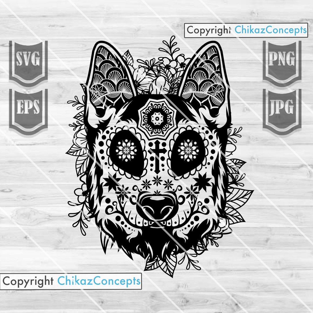 Candy Skull Dog Svg File Sugar Skull Dog Svg Dog Svg Floral Dog Svg