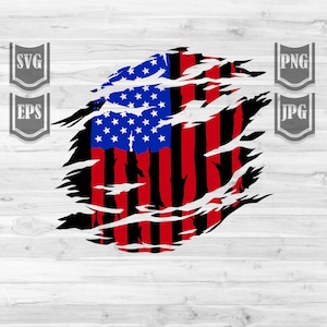 Maglietta strappata bandiera USA // File Svg // Bandiera USA Svg // Bandiera USA rovinata Svg // Patriottico Svg // Maglietta strappata Svg // Strappato Svg // File di taglio